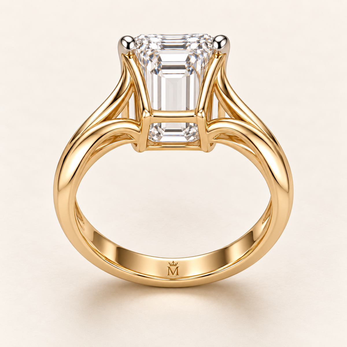 AI design visualization of Twin Tide Emerald-Cut Lab-Grown Diamond Ring — rear gallery engraving