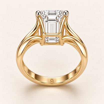 AI design visualization of Twin Tide Emerald-Cut Lab-Grown Diamond Ring — rear gallery engraving
