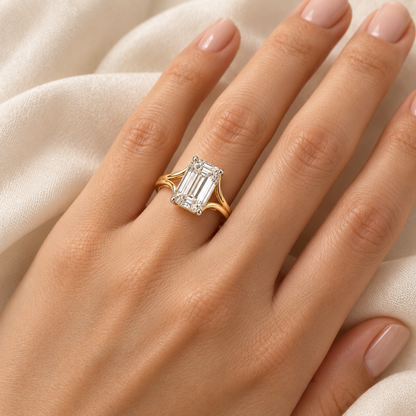 AI design visualization of Twin Tide Emerald-Cut Lab-Grown Diamond Ring — wear visualization