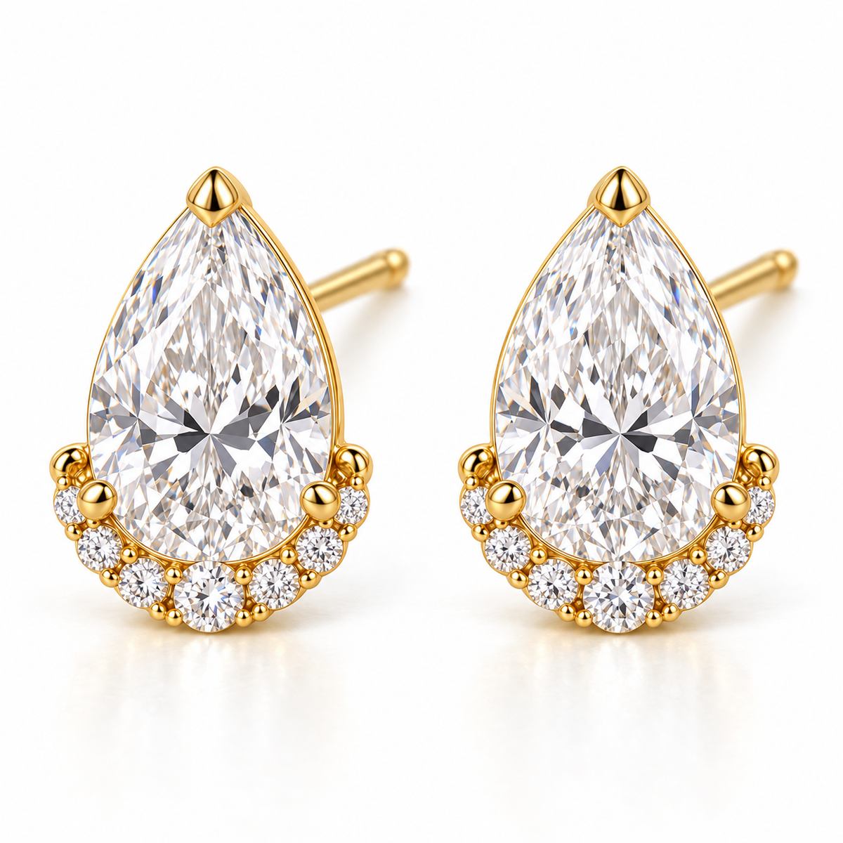 MISSISSI Pear Diamond Jacket lab-grown diamond earrings in 14K yellow gold, front hero on white.