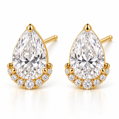 MISSISSI Pear Diamond Jacket lab-grown diamond earrings in 14K yellow gold, front hero on white.