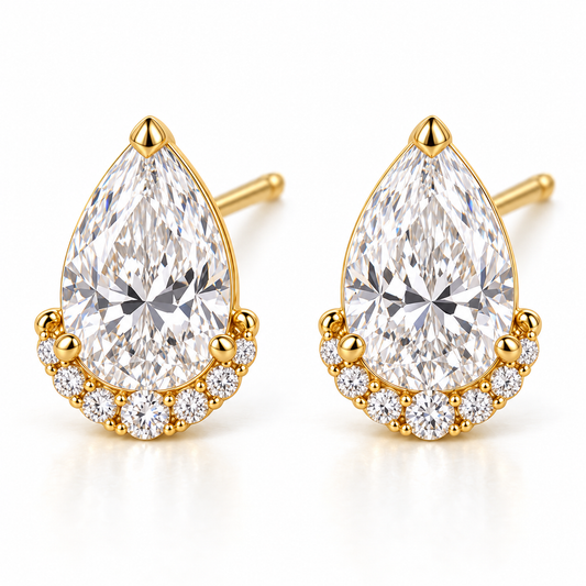 MISSISSI Pear Diamond Jacket lab-grown diamond earrings in 14K yellow gold, front hero on white.
