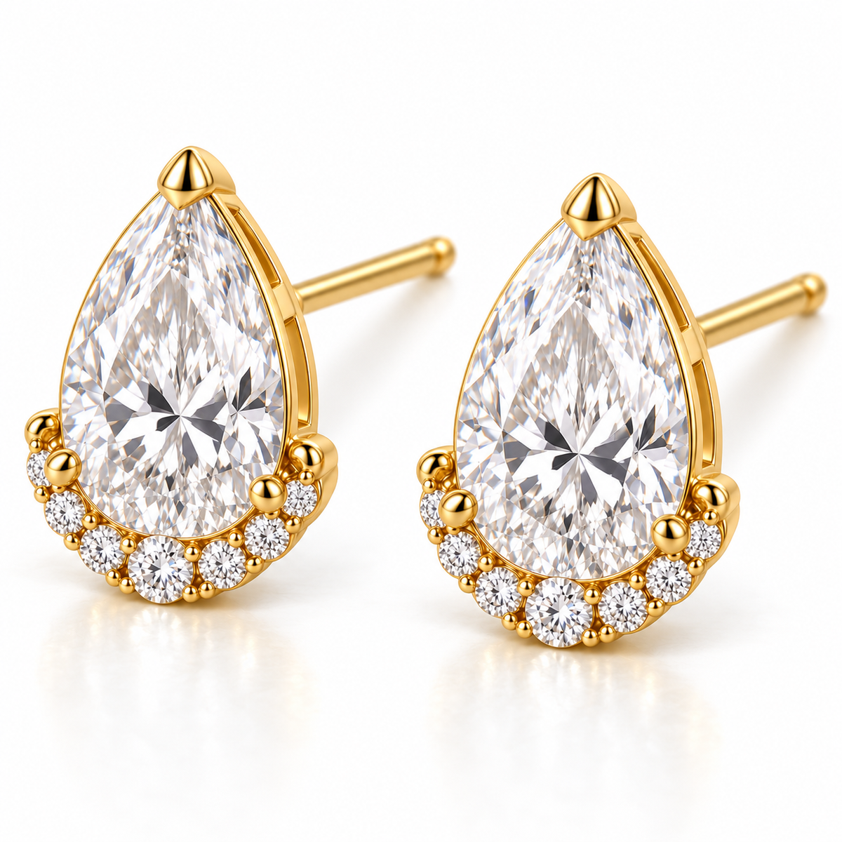 MISSISSI Pear Diamond Jacket lab-grown diamond earrings in 14K yellow gold, three-quarter view.