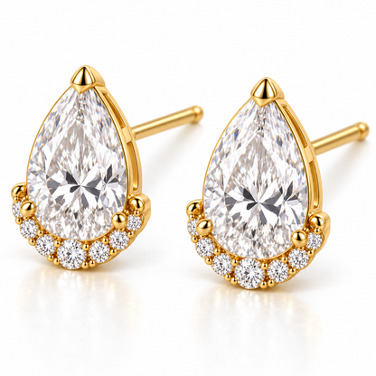 MISSISSI Pear Diamond Jacket lab-grown diamond earrings in 14K yellow gold, three-quarter view.