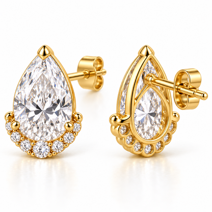 MISSISSI Pear Diamond Jacket lab-grown diamond earrings in 14K yellow gold, rear and post profile.