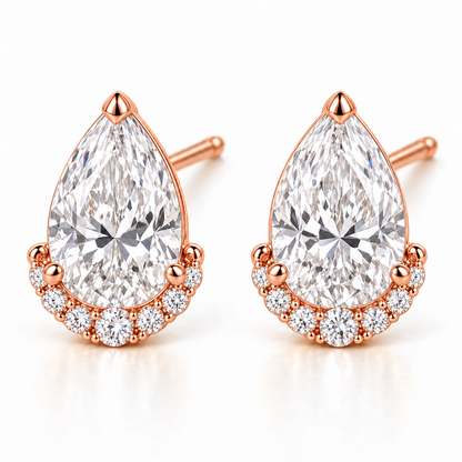 MISSISSI Pear Diamond Jacket lab-grown diamond earrings in 14K rose gold, front hero on white.