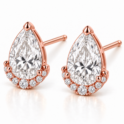 MISSISSI Pear Diamond Jacket lab-grown diamond earrings in 14K rose gold, three-quarter view.
