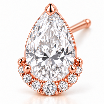 MISSISSI Pear Diamond Jacket lab-grown diamond earrings in 14K rose gold, diamond macro detail.