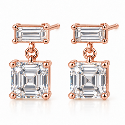 MISSISSI Asscher Swing lab-grown diamond earrings in 14K rose gold, front hero on white.