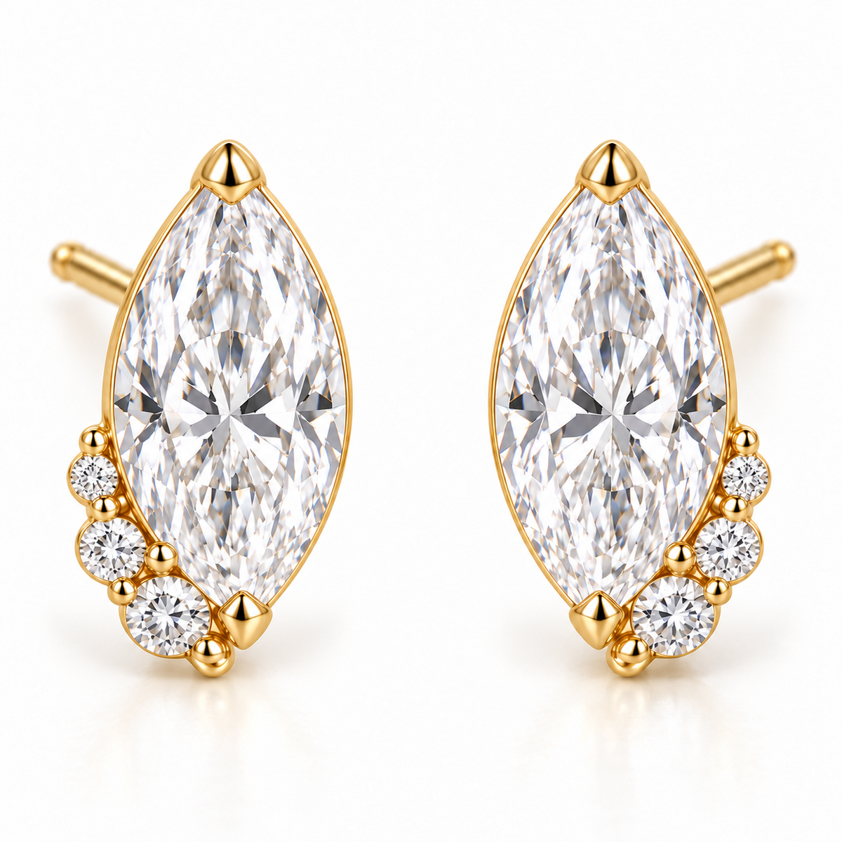 MISSISSI Marquise Curl lab-grown diamond earrings in 14K yellow gold, front hero on white.