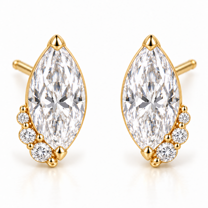 MISSISSI Marquise Curl lab-grown diamond earrings in 14K yellow gold, front hero on white.