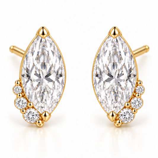 MISSISSI Marquise Curl lab-grown diamond earrings in 14K yellow gold, front hero on white.
