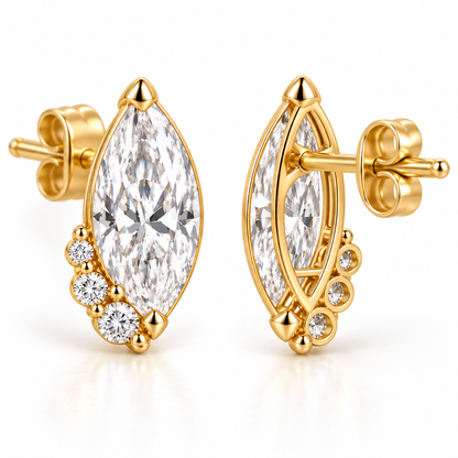 MISSISSI Marquise Curl lab-grown diamond earrings in 14K yellow gold, rear and post profile.