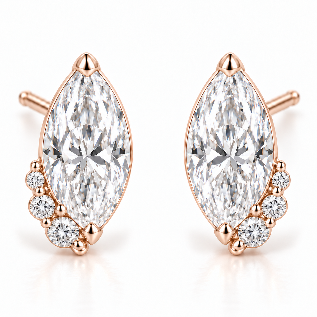 MISSISSI Marquise Curl lab-grown diamond earrings in 14K rose gold, front hero on white.