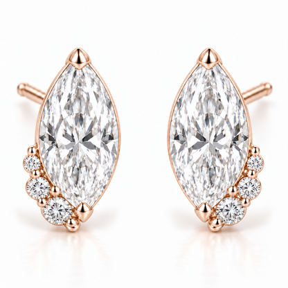 MISSISSI Marquise Curl lab-grown diamond earrings in 14K rose gold, front hero on white.