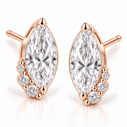 MISSISSI Marquise Curl lab-grown diamond earrings in 14K rose gold, three-quarter view.
