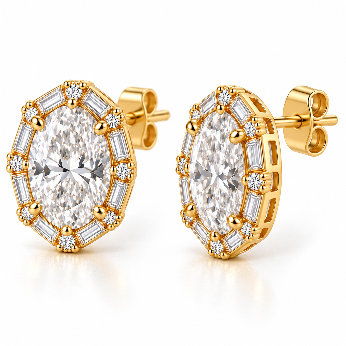 MISSISSI Oval Baguette Frame lab-grown diamond earrings in 14K yellow gold, rear and post profile.