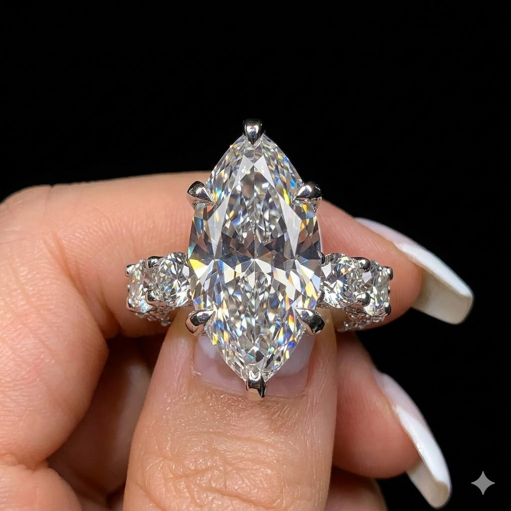 5 Carat Marquise Cut Lab Grown Diamond Engagement Ring | D VVS | Solid 14K/18K Gold