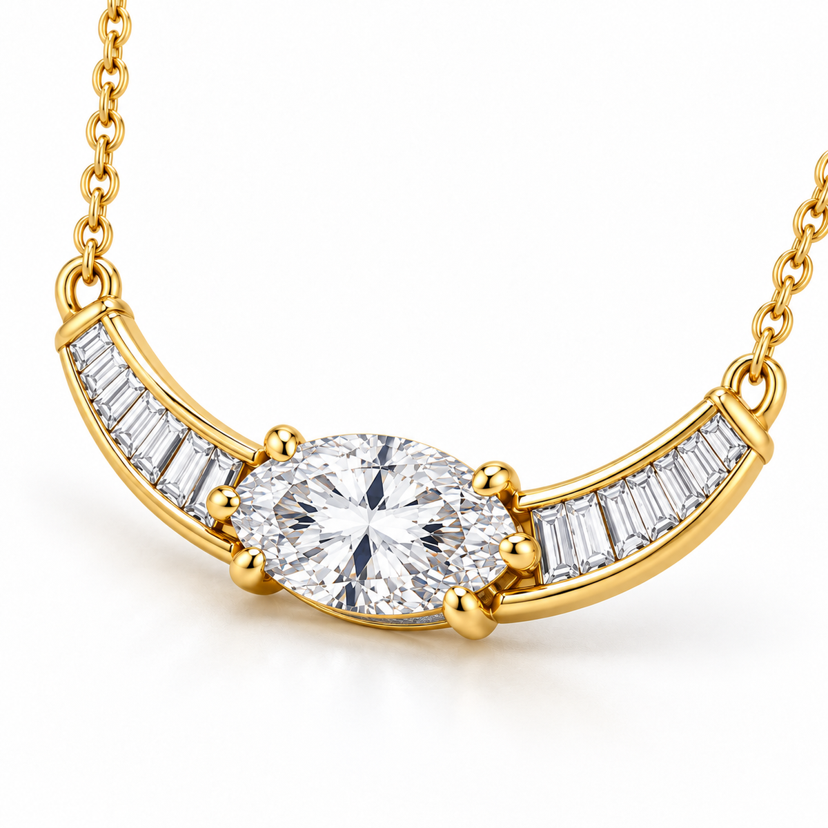 MISSISSI Oval Collar diamond necklace in yellow gold, three-quarter view