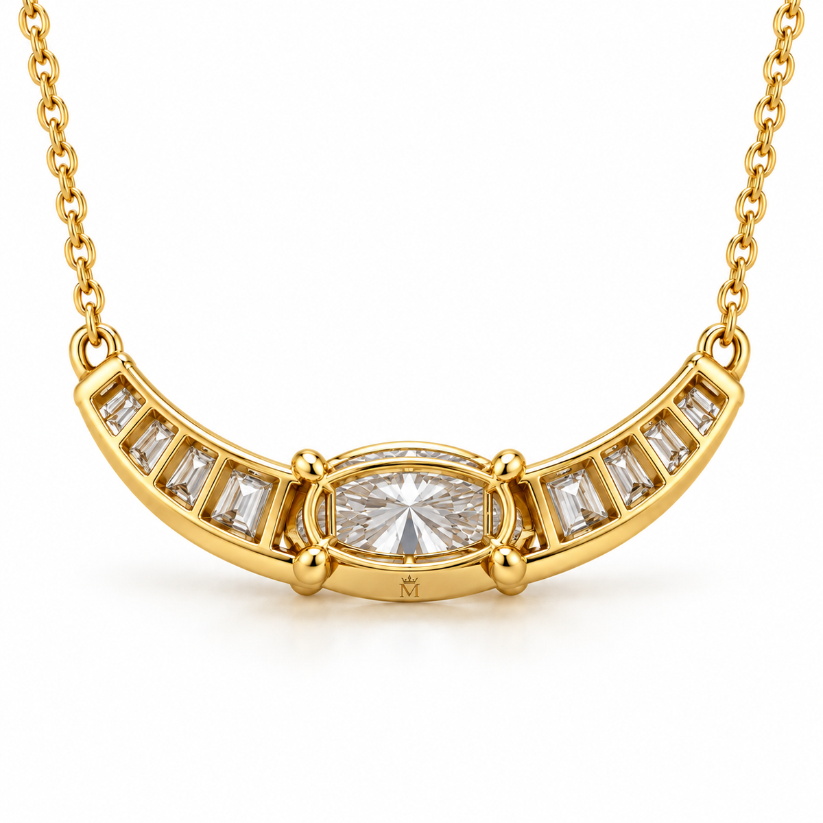 MISSISSI Oval Collar diamond necklace in yellow gold, rear setting structure