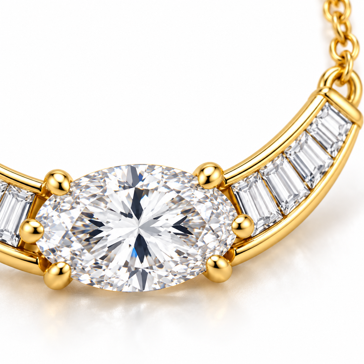 MISSISSI Oval Collar diamond necklace in yellow gold, diamond detail