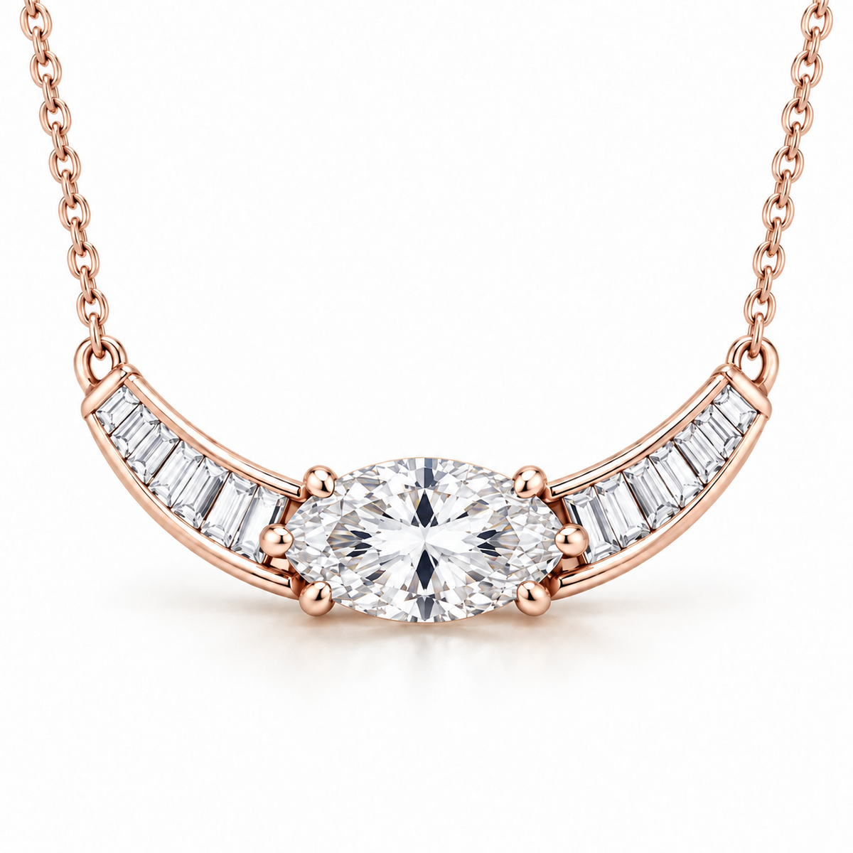 MISSISSI Oval Collar diamond necklace in pale champagne rose gold, white-background hero