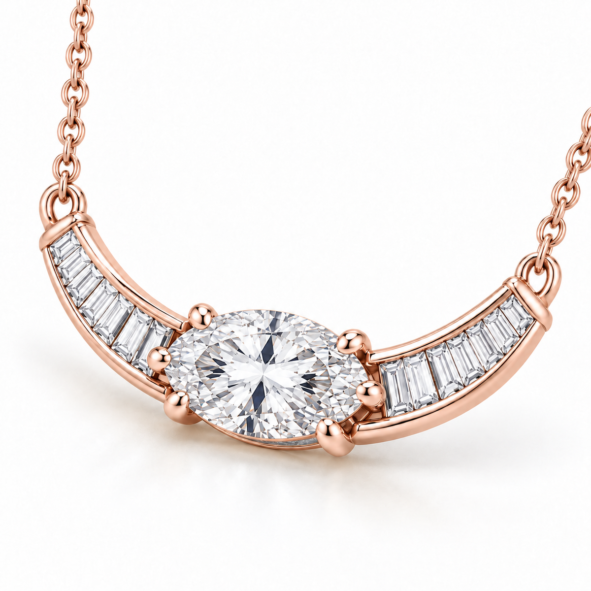 MISSISSI Oval Collar diamond necklace in pale champagne rose gold, three-quarter view
