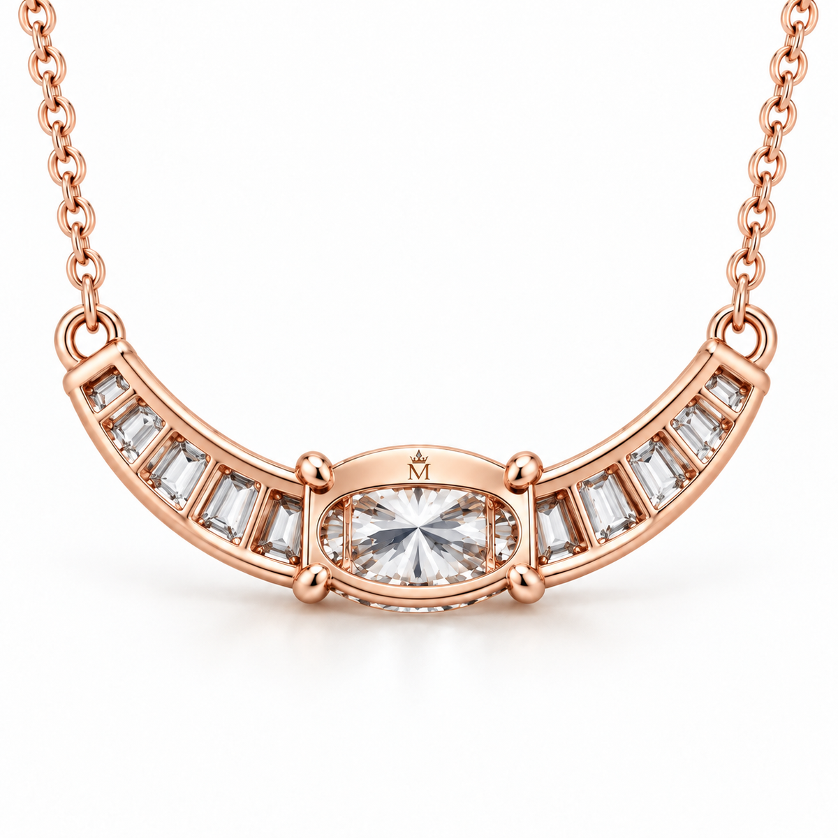 MISSISSI Oval Collar diamond necklace in pale champagne rose gold, rear setting structure