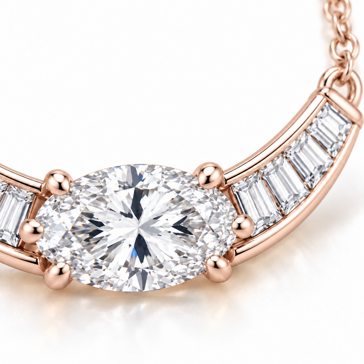 MISSISSI Oval Collar diamond necklace in pale champagne rose gold, diamond detail