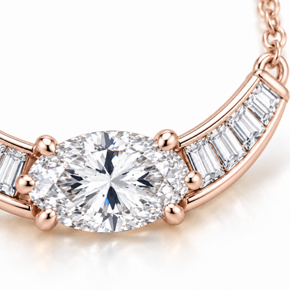 MISSISSI Oval Collar diamond necklace in pale champagne rose gold, diamond detail