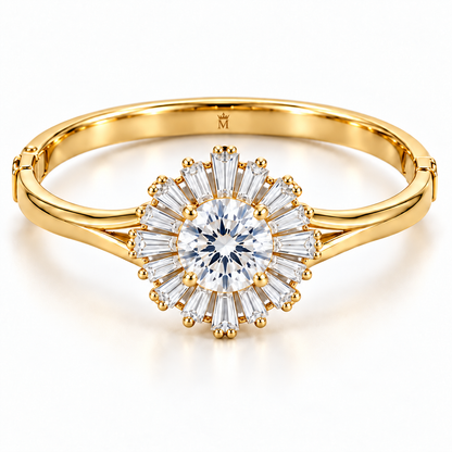 MISSISSI Baguette Sunburst diamond oval bangle in yellow gold, white-background hero