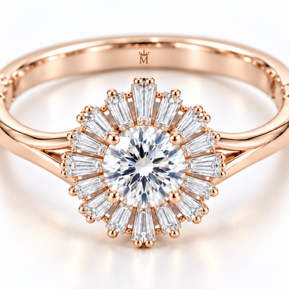 MISSISSI Baguette Sunburst diamond oval bangle in pale champagne rose gold, diamond detail