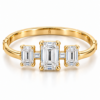 MISSISSI Emerald Ladder diamond oval bangle in yellow gold, white-background hero