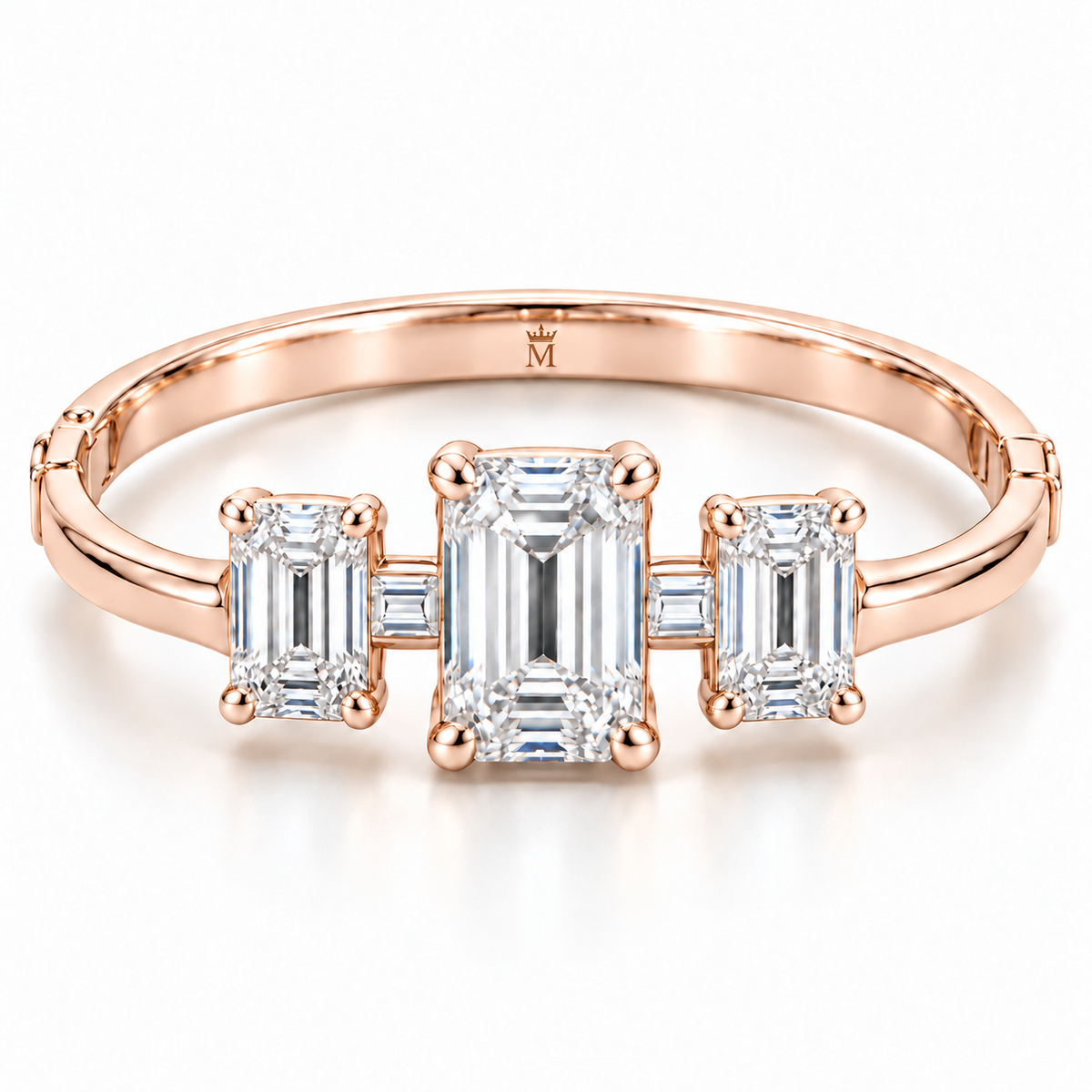 MISSISSI Emerald Ladder diamond oval bangle in pale champagne rose gold, white-background hero