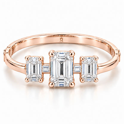 MISSISSI Emerald Ladder diamond oval bangle in pale champagne rose gold, white-background hero
