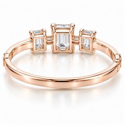 MISSISSI Emerald Ladder diamond oval bangle in pale champagne rose gold, rear setting structure