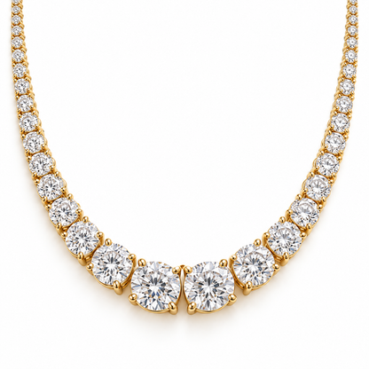 MISSISSI Graduated Round Lab-Grown Diamond Riviere Necklace in 14k yellow gold, front hero.