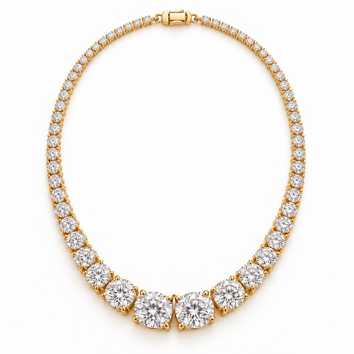 MISSISSI Graduated Round Lab-Grown Diamond Riviere Necklace in 14k yellow gold, full necklace layout.