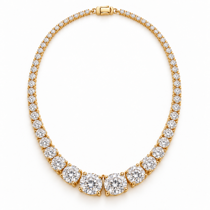 MISSISSI Graduated Round Lab-Grown Diamond Riviere Necklace in 14k yellow gold, full necklace layout.
