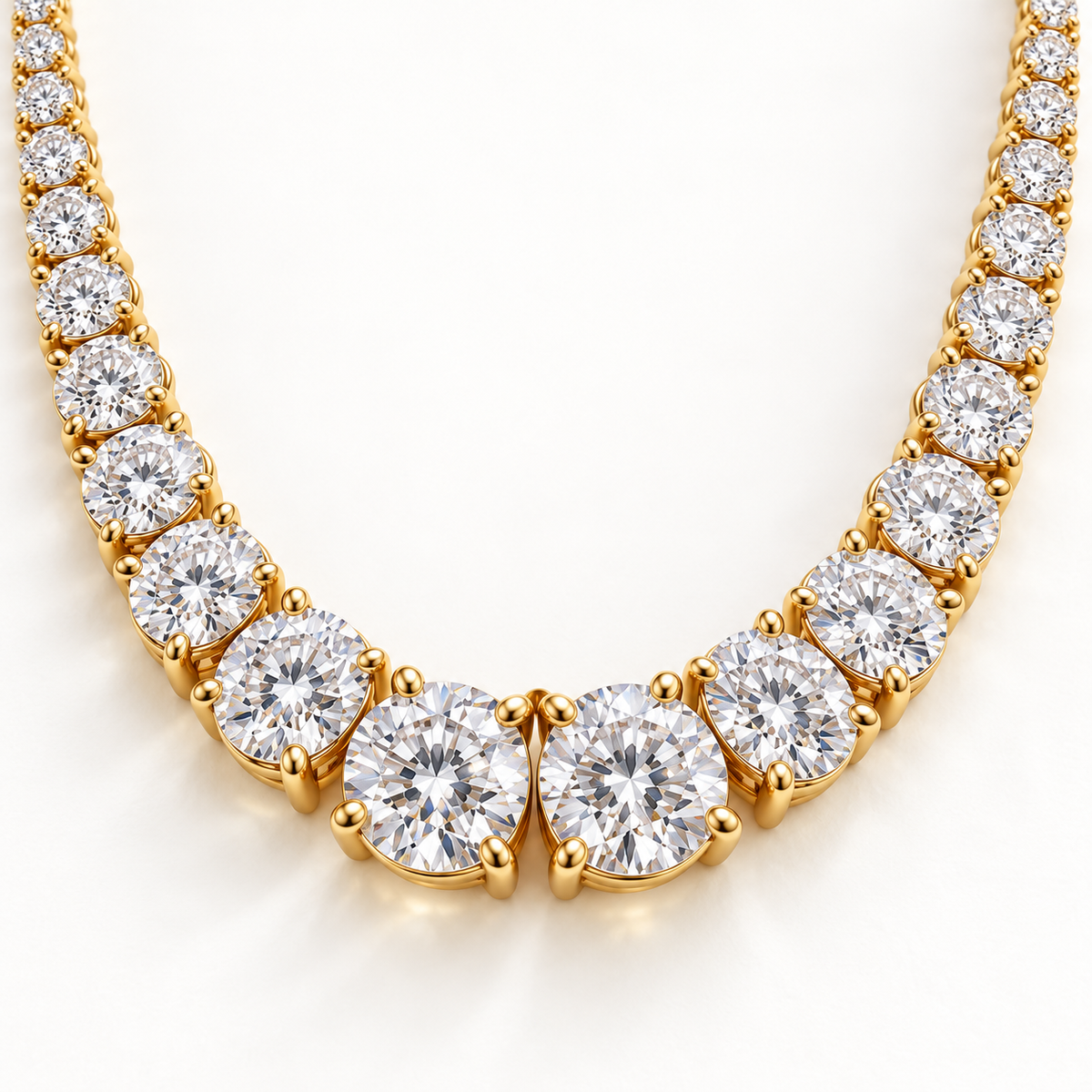 MISSISSI Graduated Round Lab-Grown Diamond Riviere Necklace in 14k yellow gold, diamond detail.