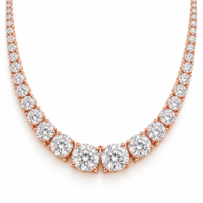 MISSISSI Graduated Round Lab-Grown Diamond Riviere Necklace in 14k rose gold, front hero.