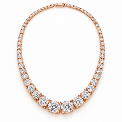MISSISSI Graduated Round Lab-Grown Diamond Riviere Necklace in 14k rose gold, full necklace layout.