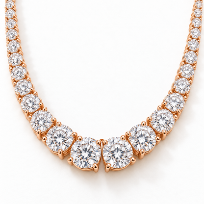 MISSISSI Graduated Round Lab-Grown Diamond Riviere Necklace in 14k rose gold, diamond detail.