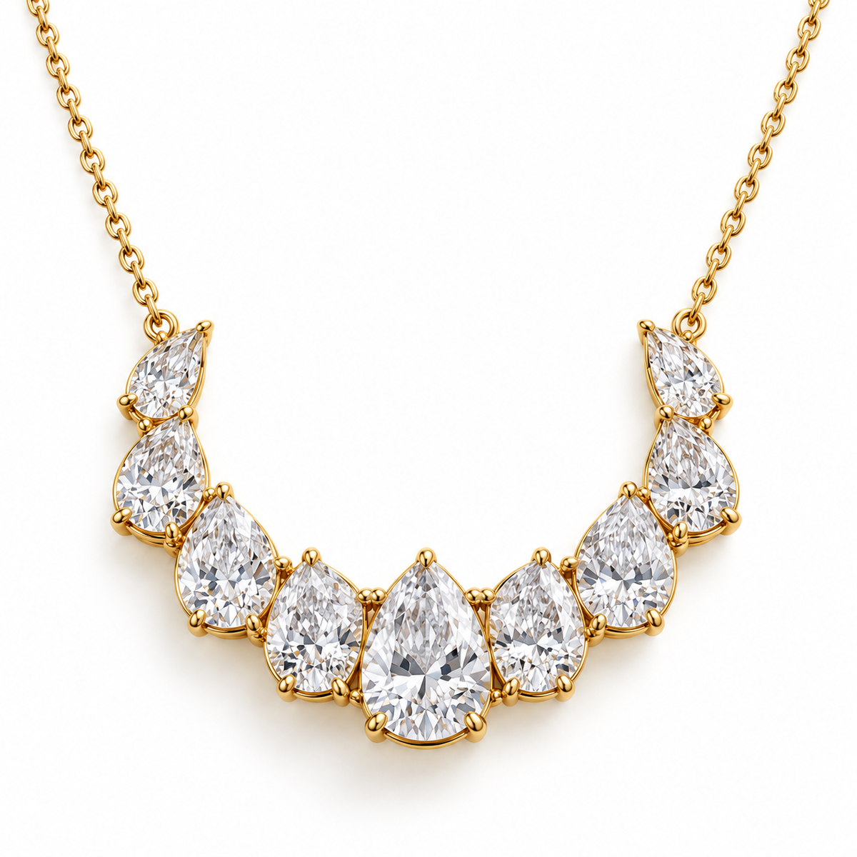 MISSISSI Nine-Pear Crescent Lab-Grown Diamond Necklace in 14k yellow gold, front hero.