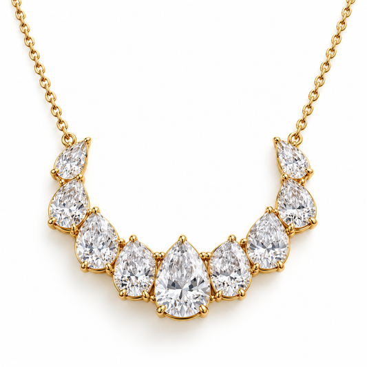 MISSISSI Nine-Pear Crescent Lab-Grown Diamond Necklace in 14k yellow gold, front hero.