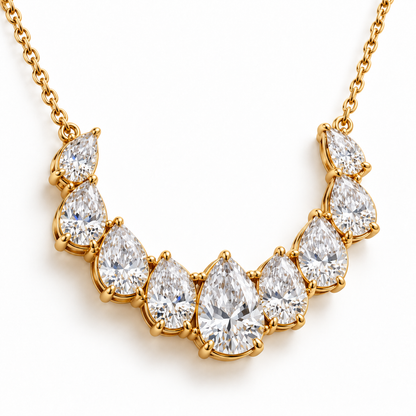 MISSISSI Nine-Pear Crescent Lab-Grown Diamond Necklace in 14k yellow gold, three-quarter angle.