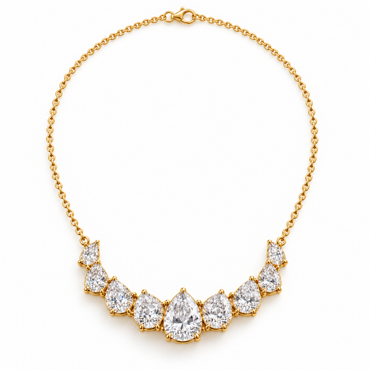 MISSISSI Nine-Pear Crescent Lab-Grown Diamond Necklace in 14k yellow gold, full necklace layout.