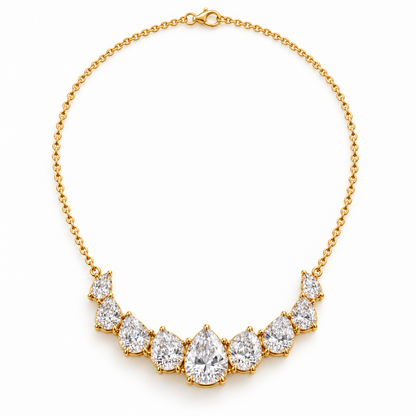 MISSISSI Nine-Pear Crescent Lab-Grown Diamond Necklace in 14k yellow gold, full necklace layout.