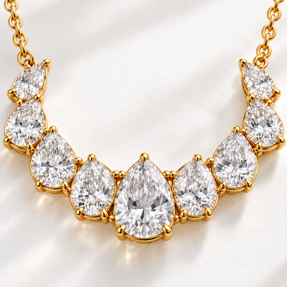 MISSISSI Nine-Pear Crescent Lab-Grown Diamond Necklace in 14k yellow gold, diamond detail.