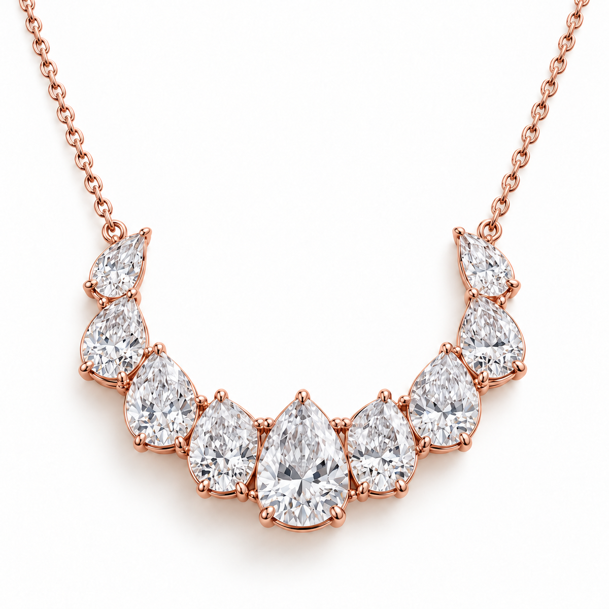 MISSISSI Nine-Pear Crescent Lab-Grown Diamond Necklace in 14k rose gold, front hero.